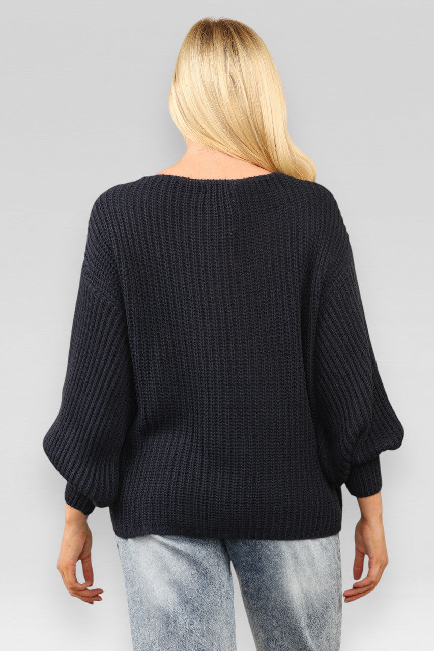 BALLOON SLEEVE CHUNKY KNIT JUMPER NAVY