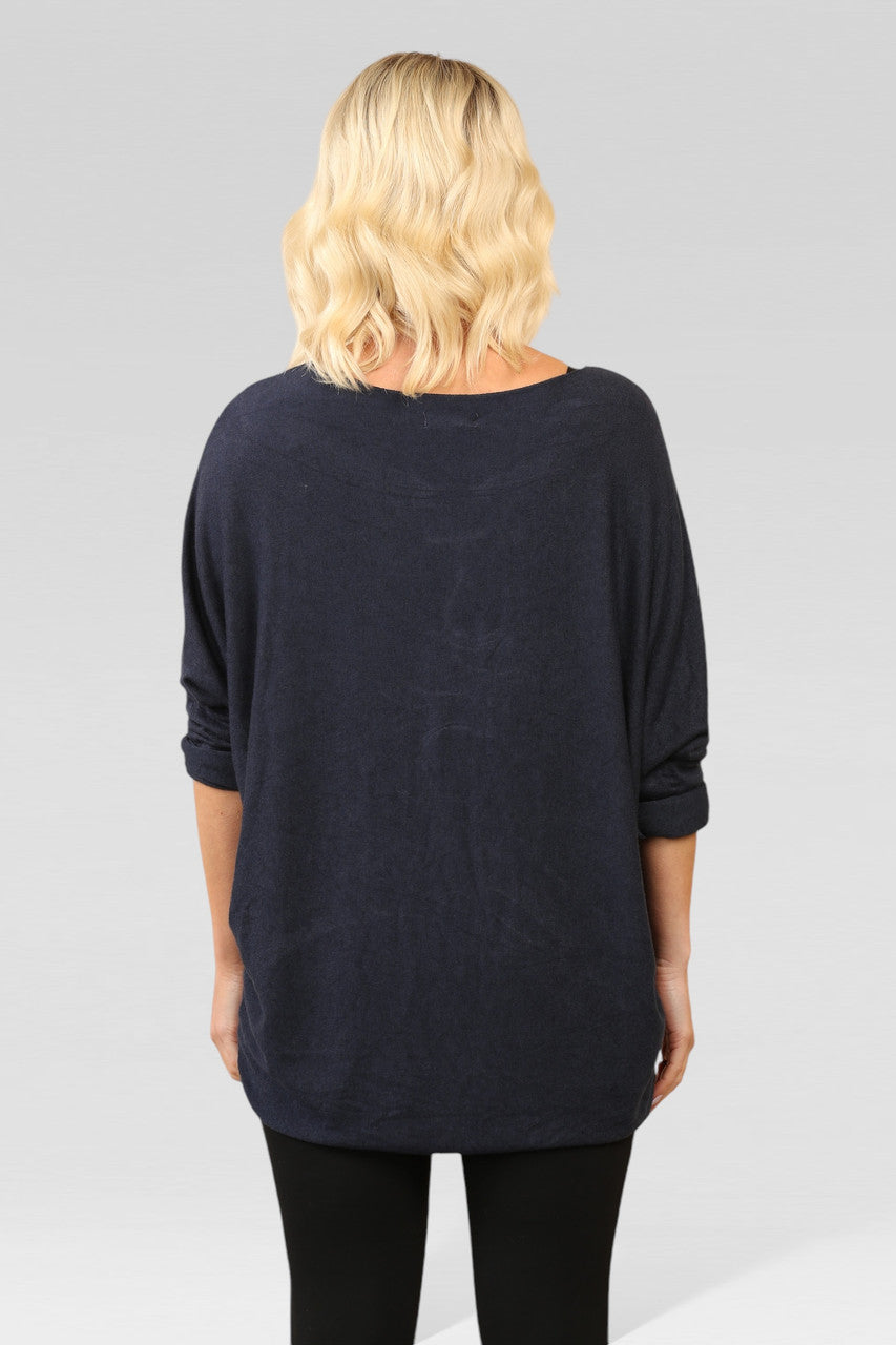 SEQUIN CHAMPAGNE GLASS SPARKLE FINE KNIT JUMPER TOP NAVY