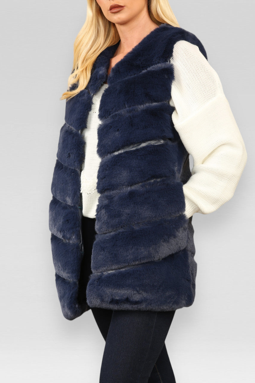GILET VAN GEWATTEERD IMITATIEBONT MARINE