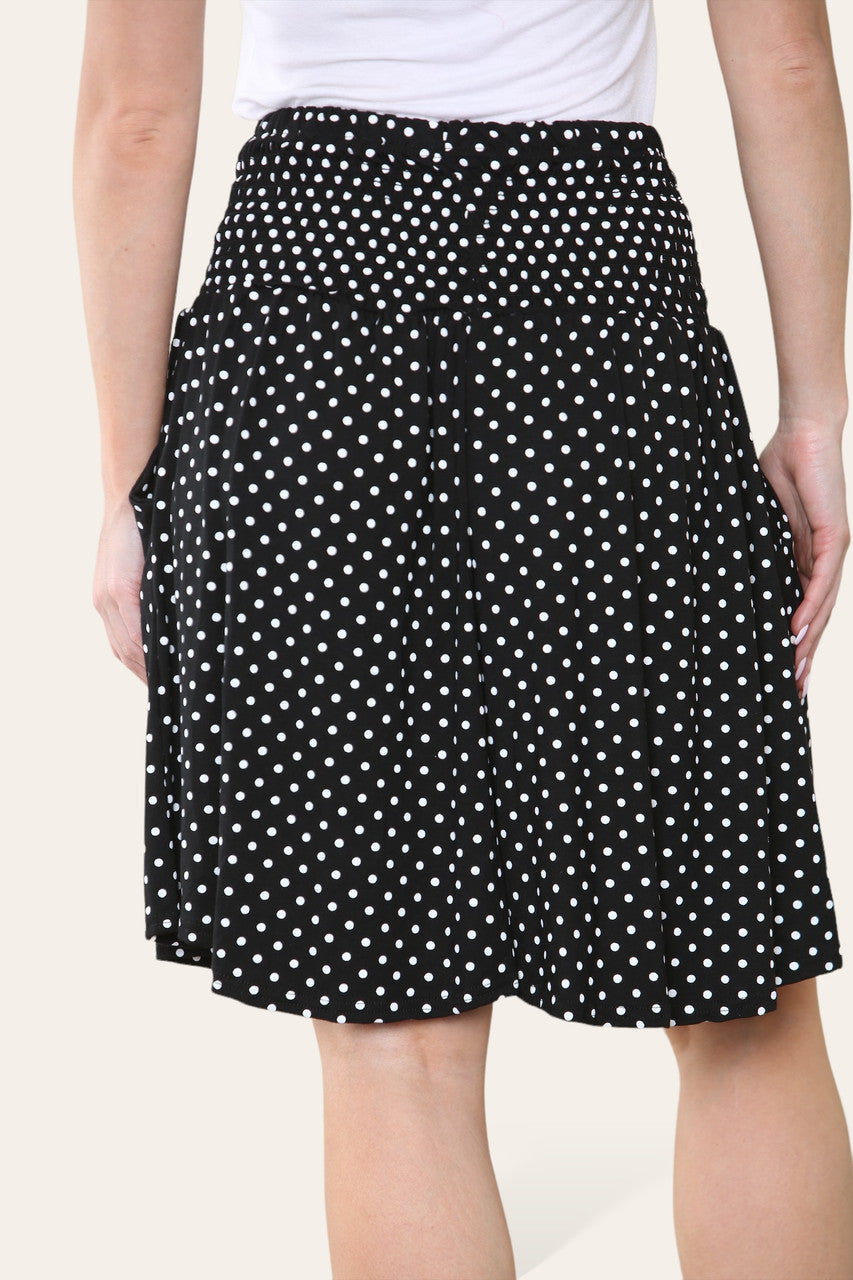 POLKA DOT PRINT ELASTICATED WAISTBAND SKORTS BLACK