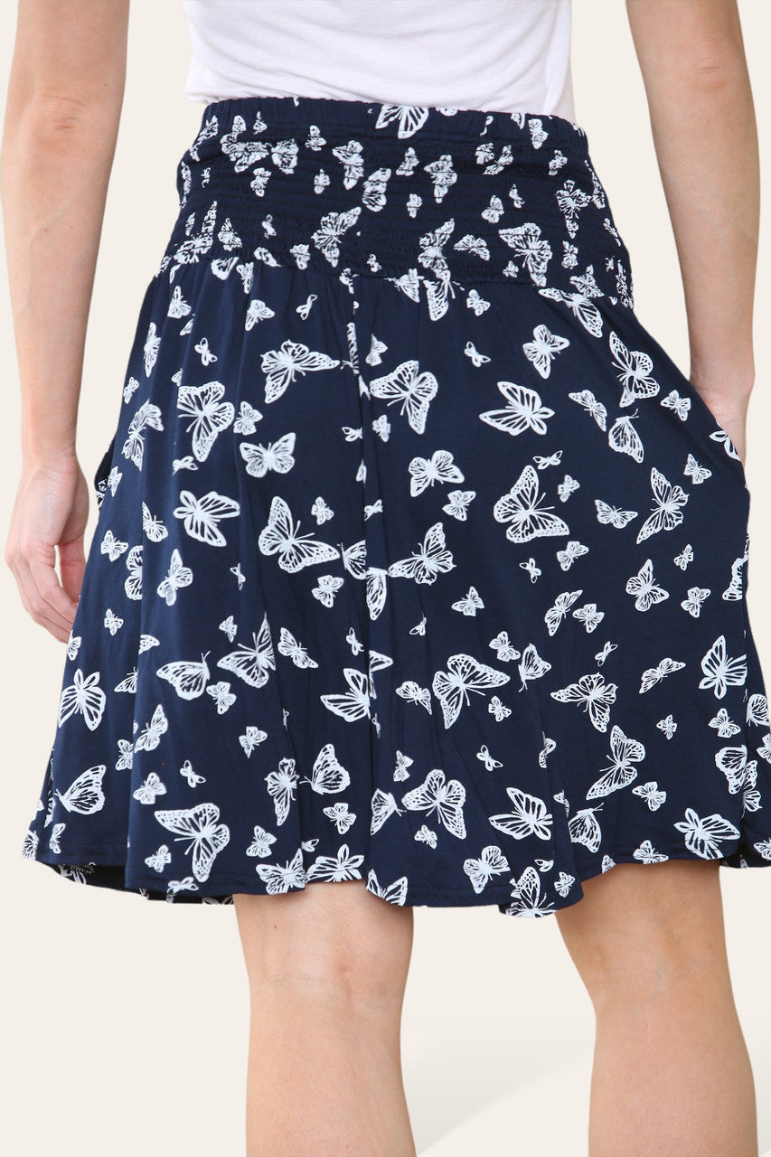 BUTTERFLY PRINT ELASTICATED WAISTBAND SKORTS NAVY