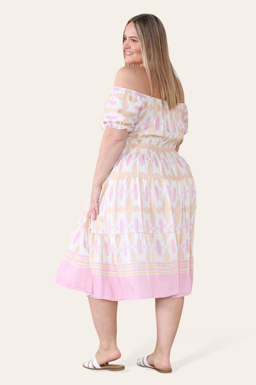 ART DECO PRINT MIDI MAGIC JURK ROZE