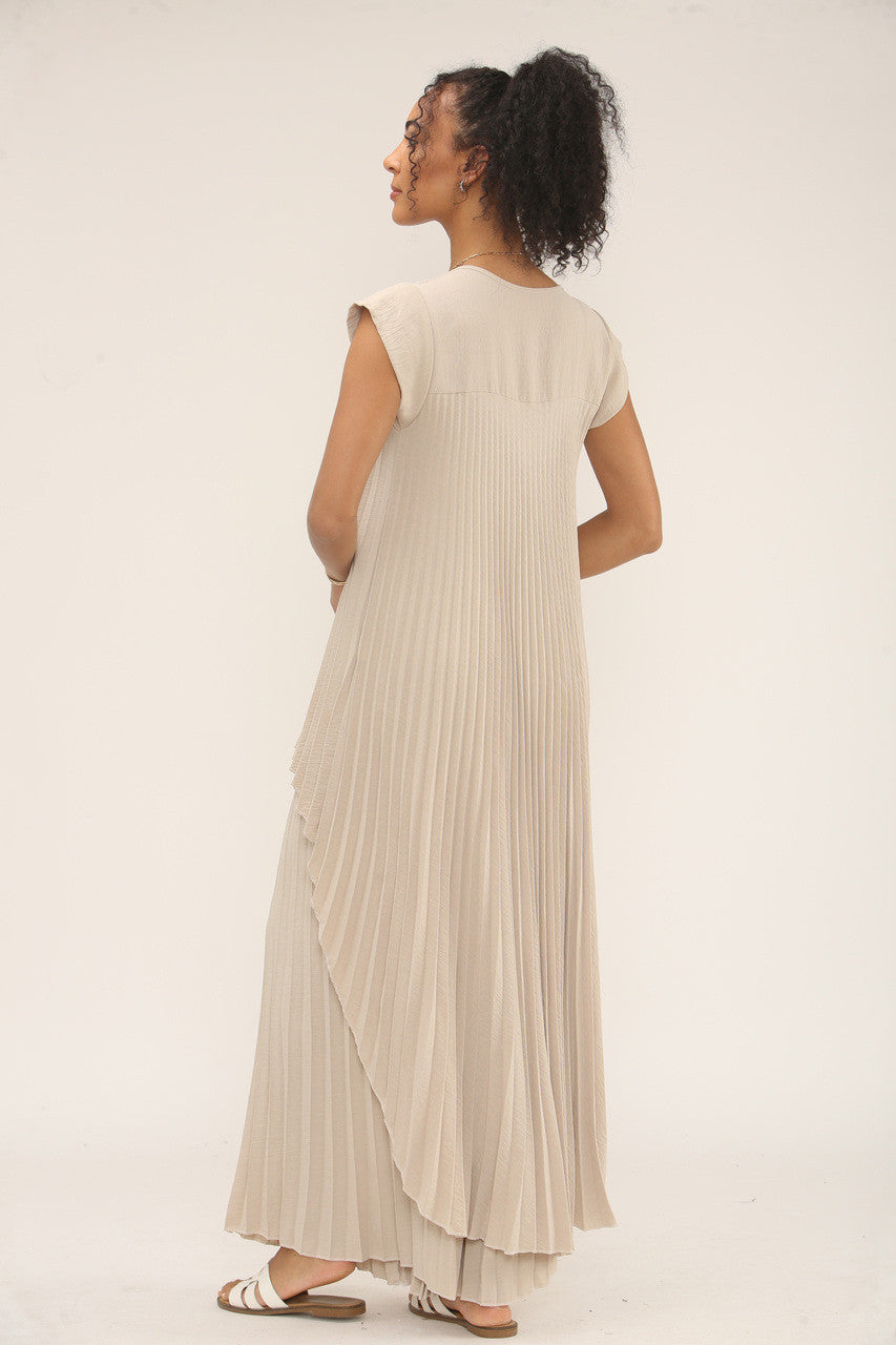 GEPLOOIDE CO-ORD SET TOP & WIDE-LEG BROEK - BEIGE