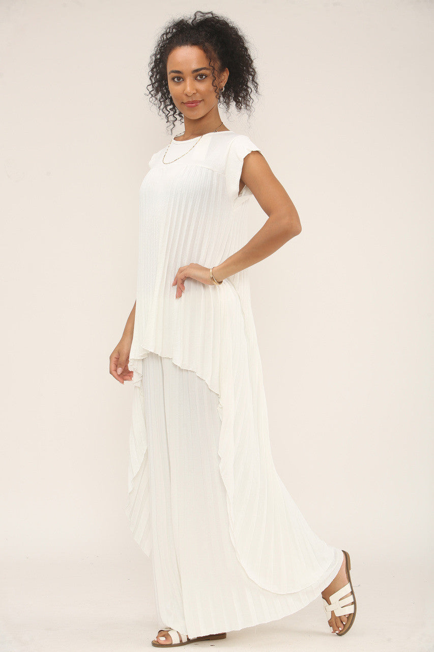 GEPLOOIDE CO-ORD SET TOP & WIDE-LEG BROEK - CRÈME
