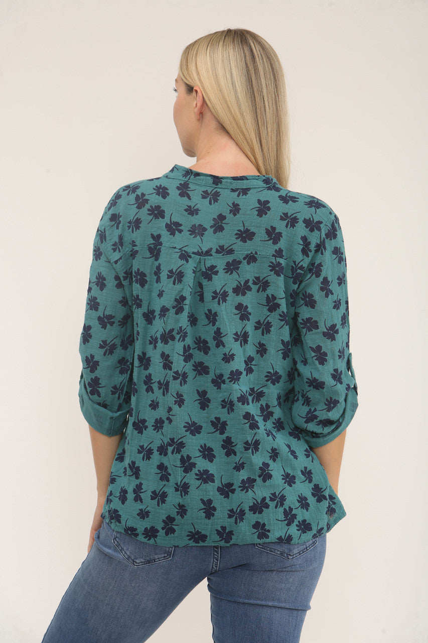 SHIRT MET DITSY CLOVER PRINT - LICHTBLAUW