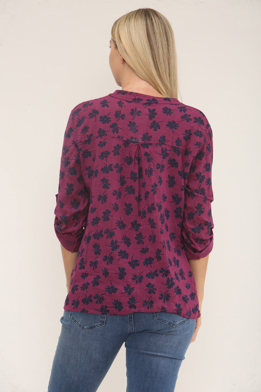 BLOUSE MET KLEINE CLOVERPRINT - PAARS