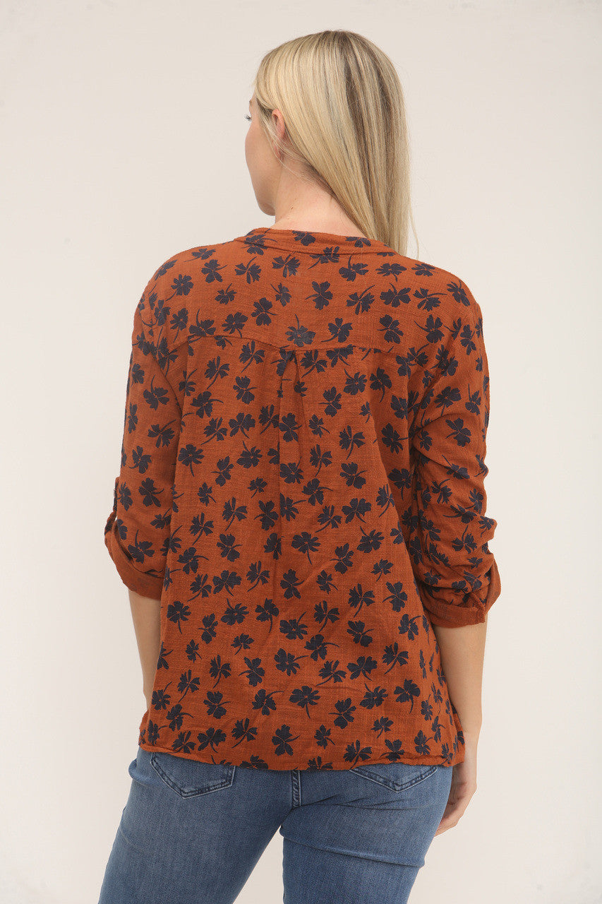 DITSY CLOVER PRINT SHIRT - RUST