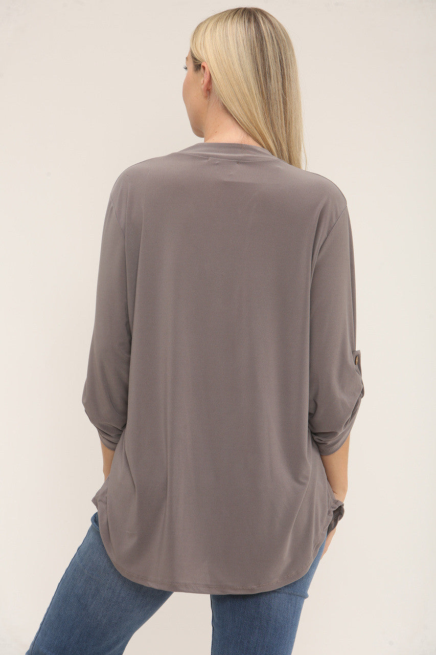 SLINKY V-NECK BLOUSE BLOUSE - TAUPE
