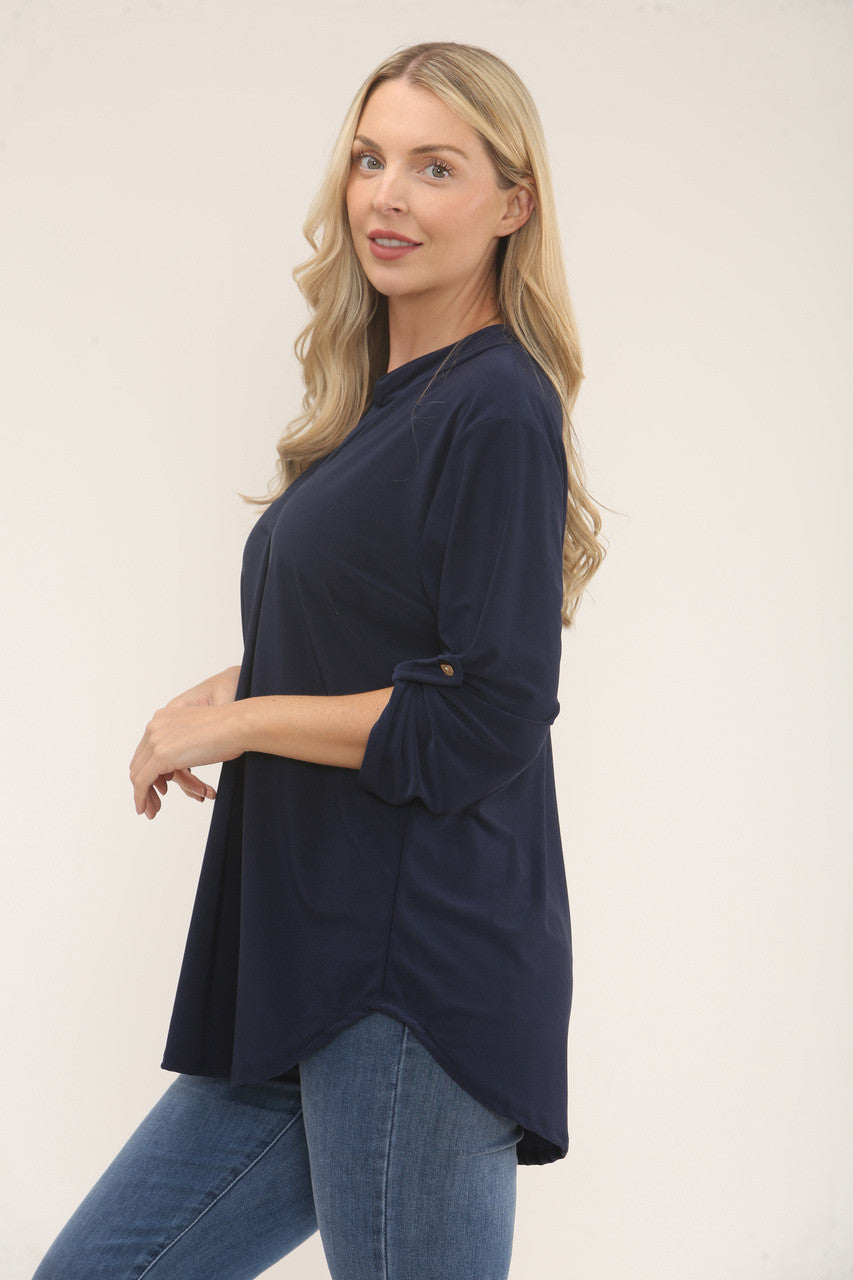 SLINKY V-HALS BLOUSE - NAVY