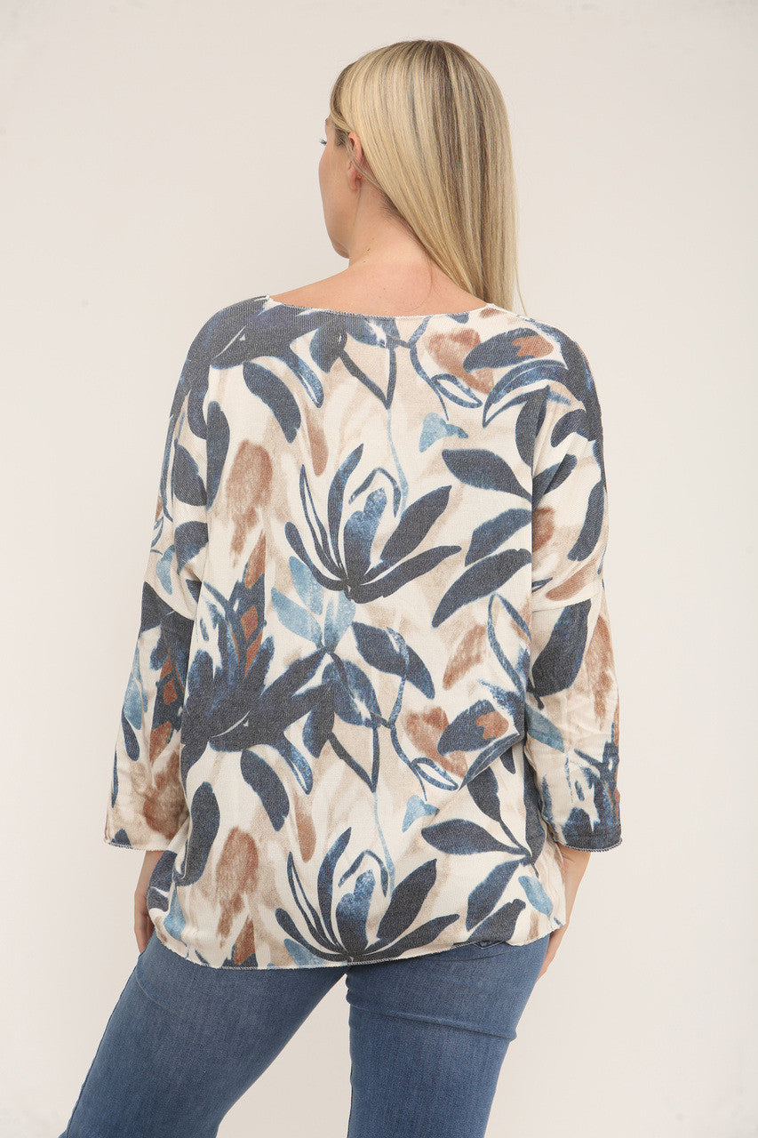 TRUI MET BLADERENPRINT - MARINEBLAUW