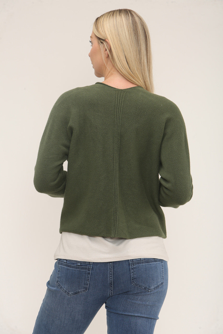 ZACHT GEBREID VEST MET LANGE MOUWEN - KHAKI