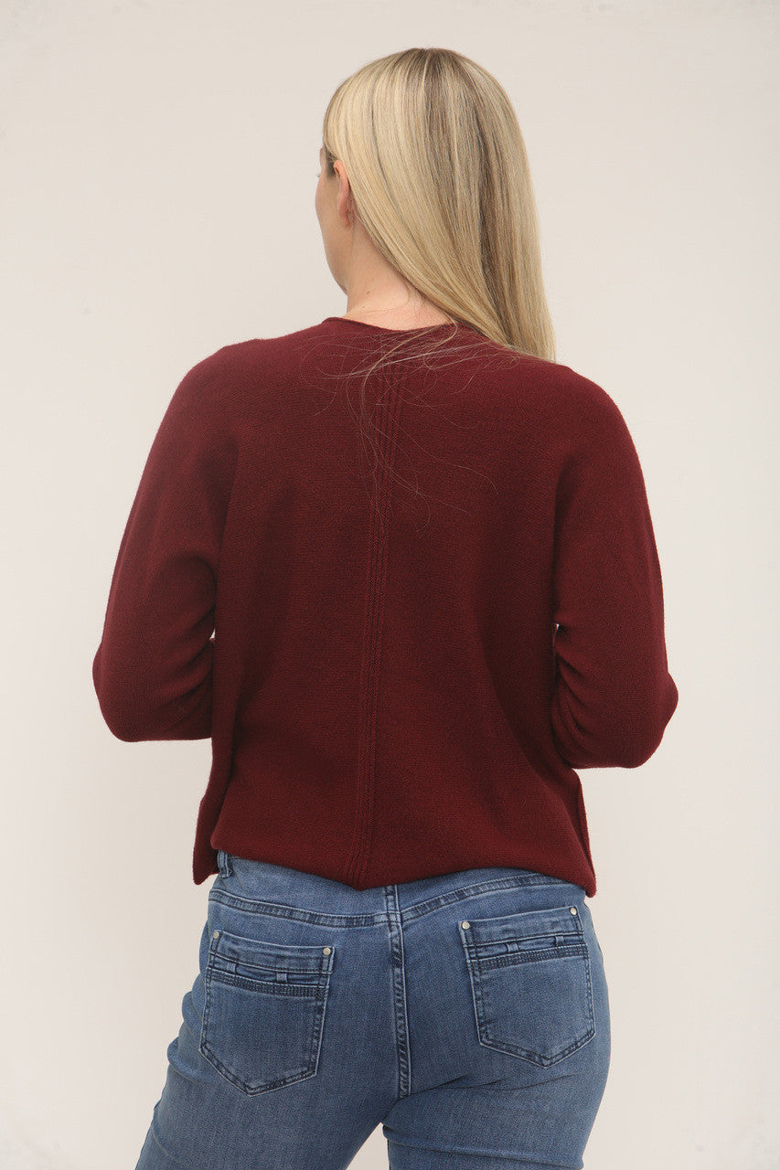 SOFT KNIT LONG SLEEVE CARDIGAN - BURGUNDY