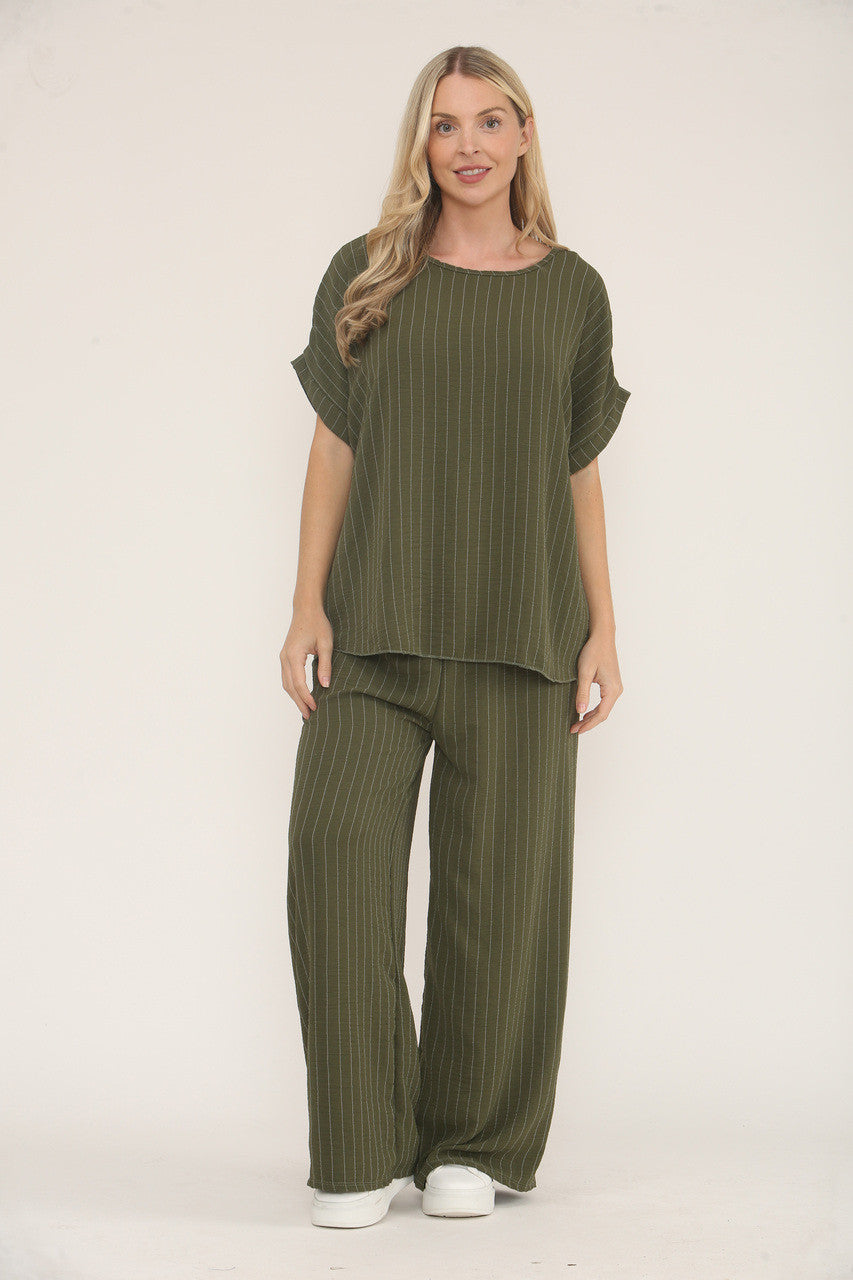 PINSTRIPE PRINT TOP - KHAKI