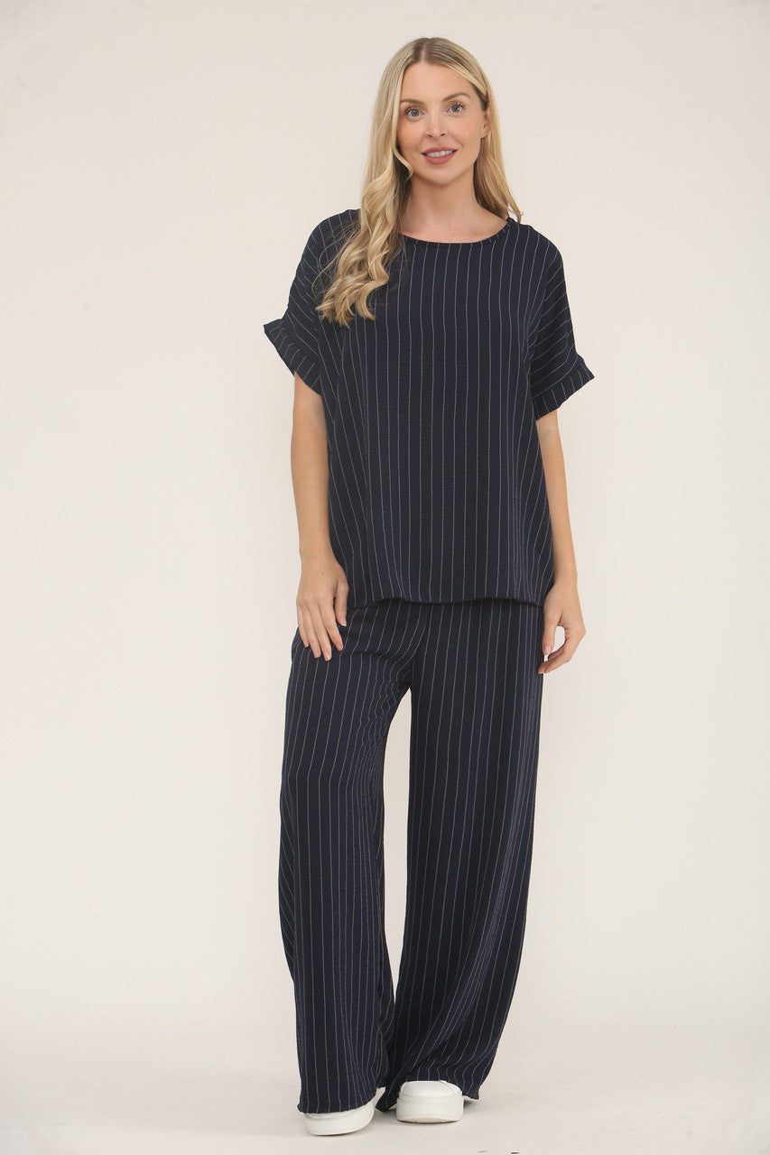 PINSTRIPE PRINT TOP - NAVY