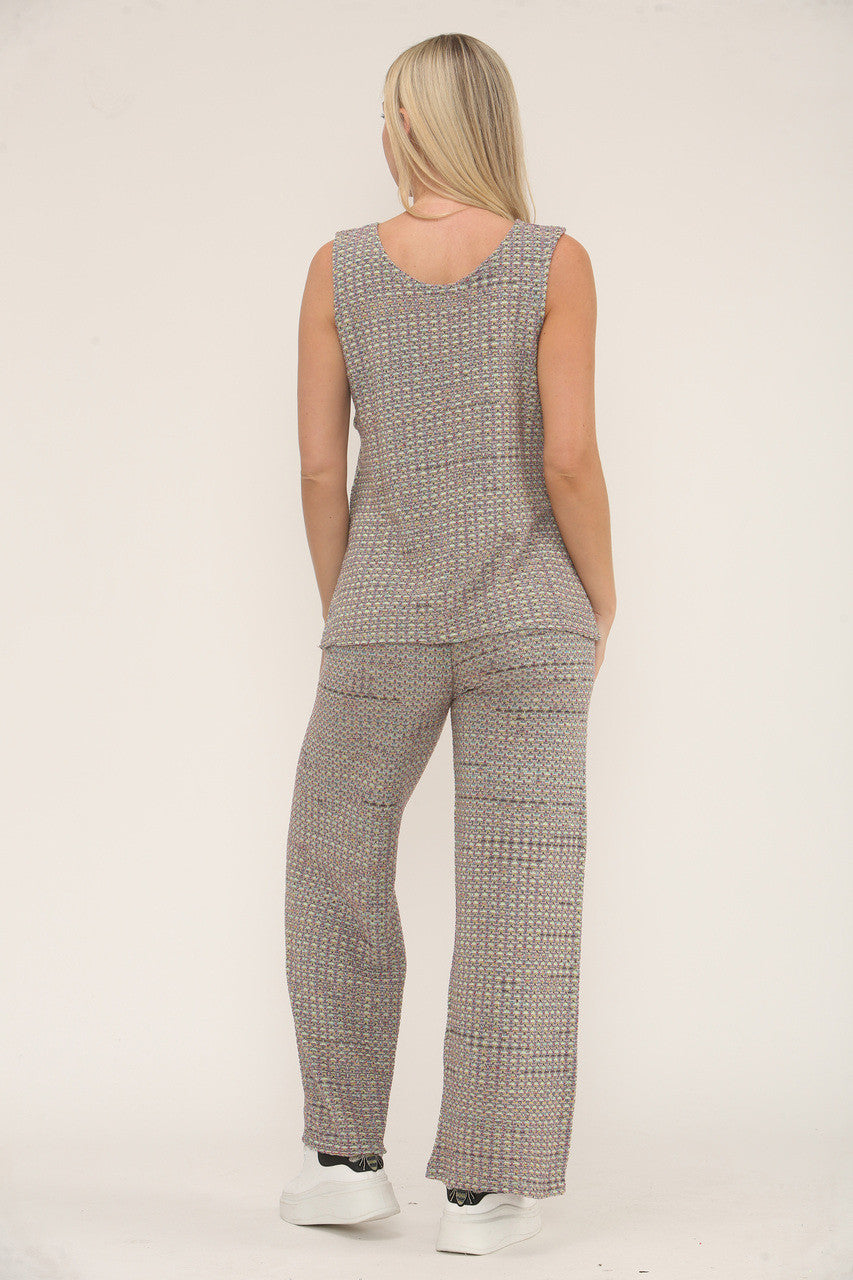 KNITTED COLOUR FLECK SLEEVELESS TOP & TROUSER SET - NEUTRAL