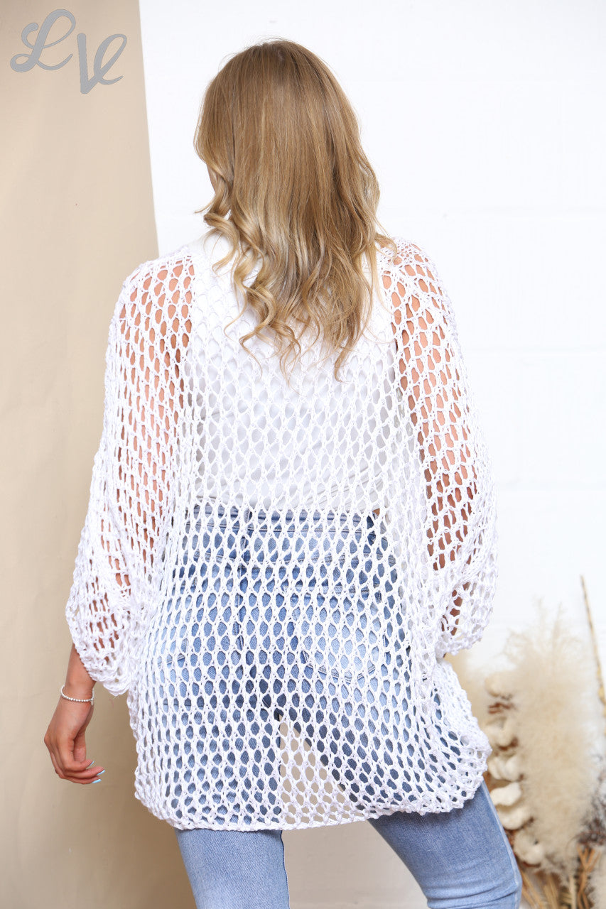Ladies Fish Net Jumper White