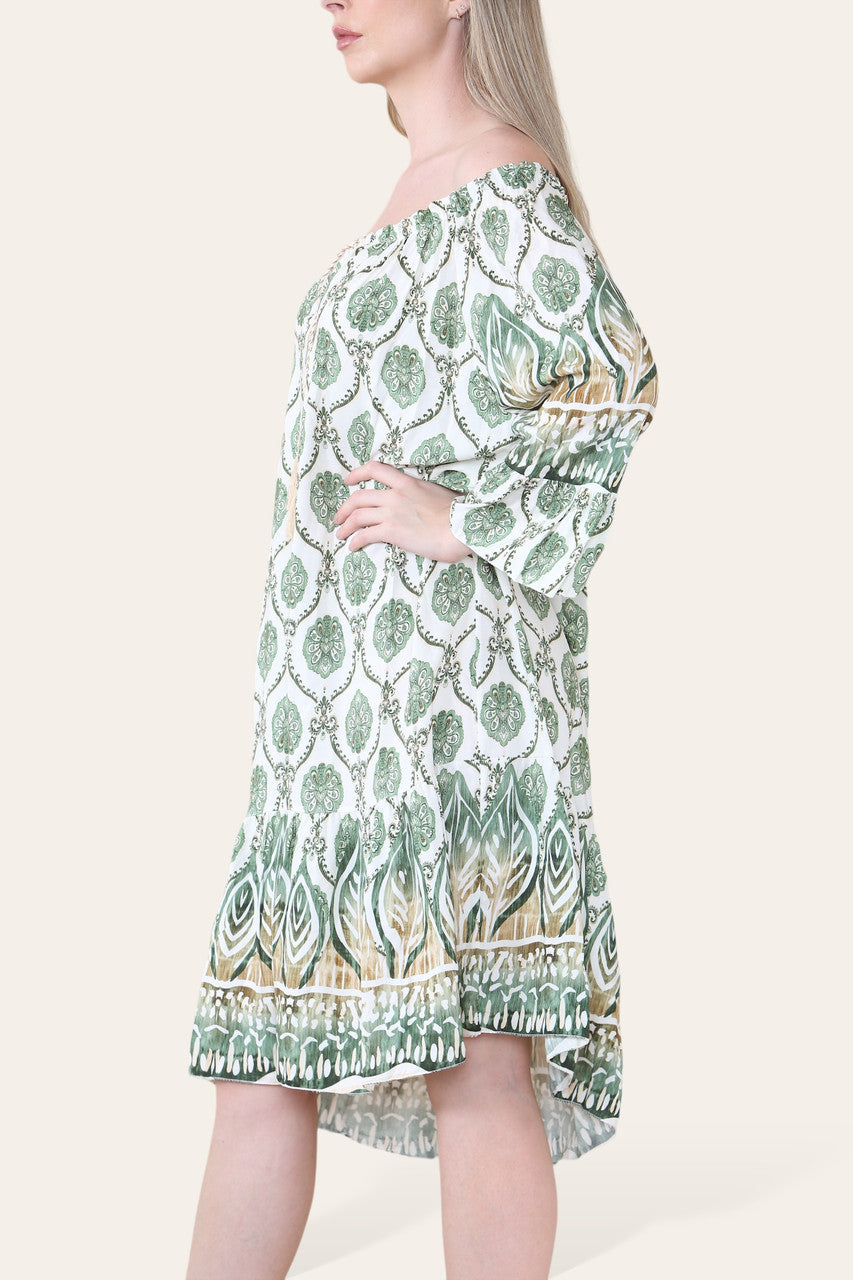 ART NOUVEAU PRINT BARDOT JURK KAKI