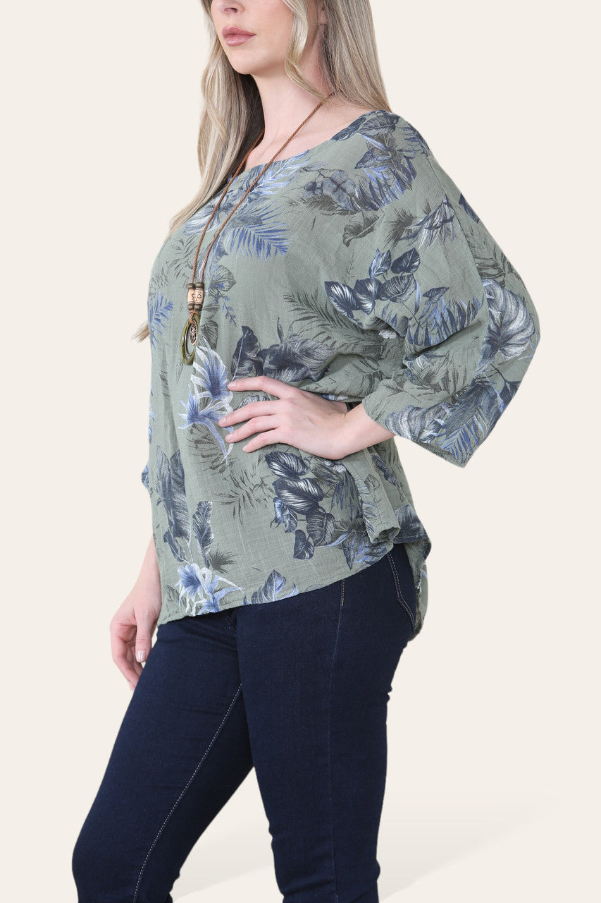 BLAD MIX PRINT TOP - KAKI