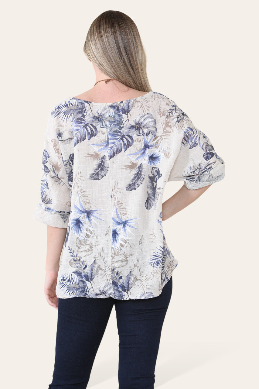 BLOUSES MET BLADERENMIXPRINT - STONE