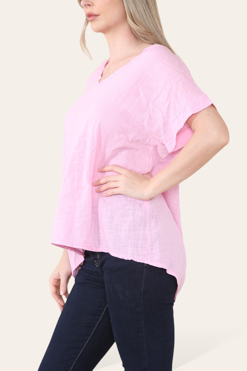 GEHAAKTE DETAIL ACHTERKANT TOP ROZE