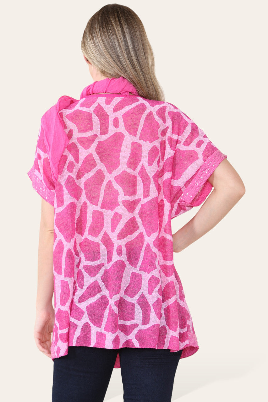 SJAALTOP MET MARMERPRINT CERISE