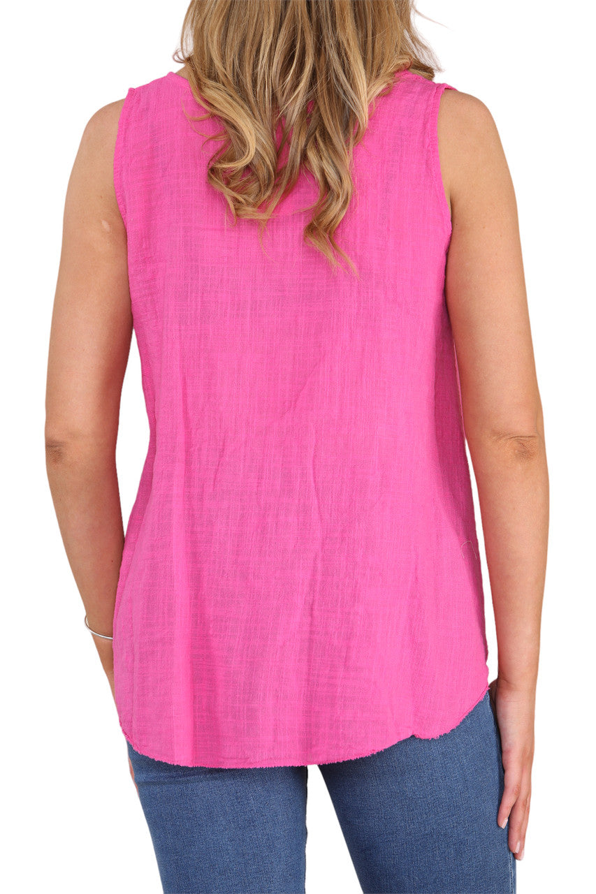 Ladies Flower Stems Sleeveless Vest Top Cerise