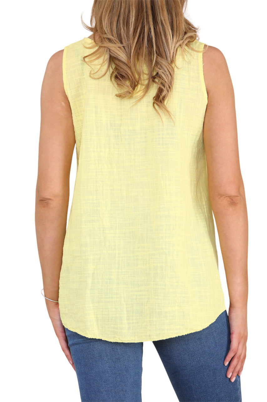 Ladies Flower Stems Sleeveless Vest Top Yellow