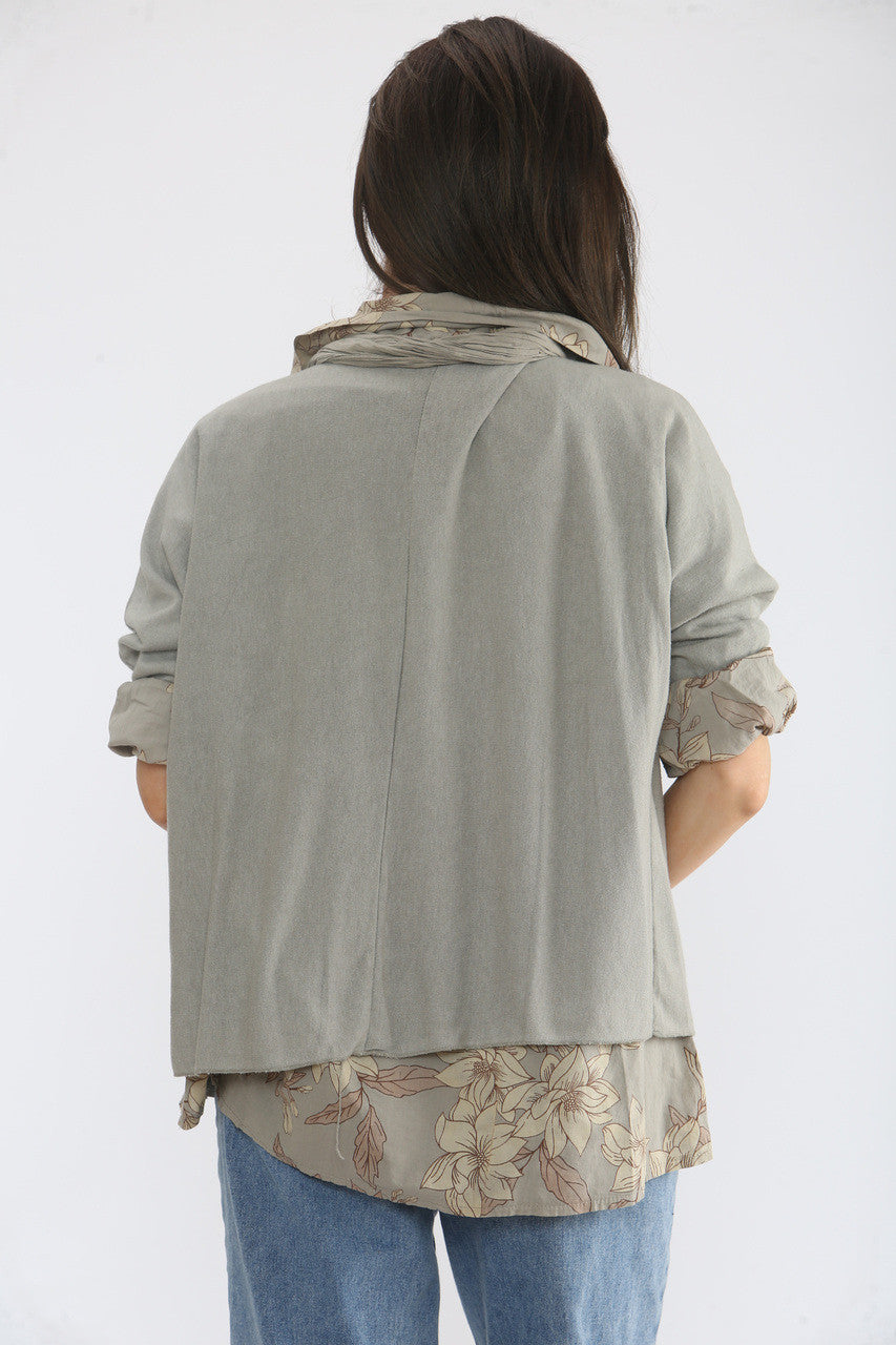 2-IN-1 SHIRT MET BLOMMENPRINT, TRUI & SJAAL - TAUPE