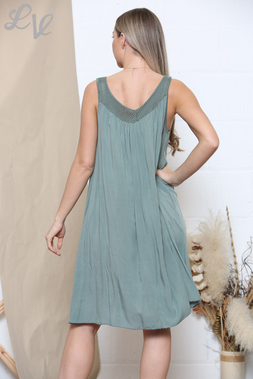 Ladies Sleeveless Swing Dress Khaki
