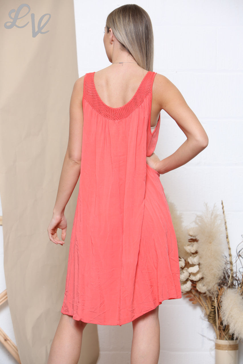 Ladies Sleeveless Swing Dress Coral
