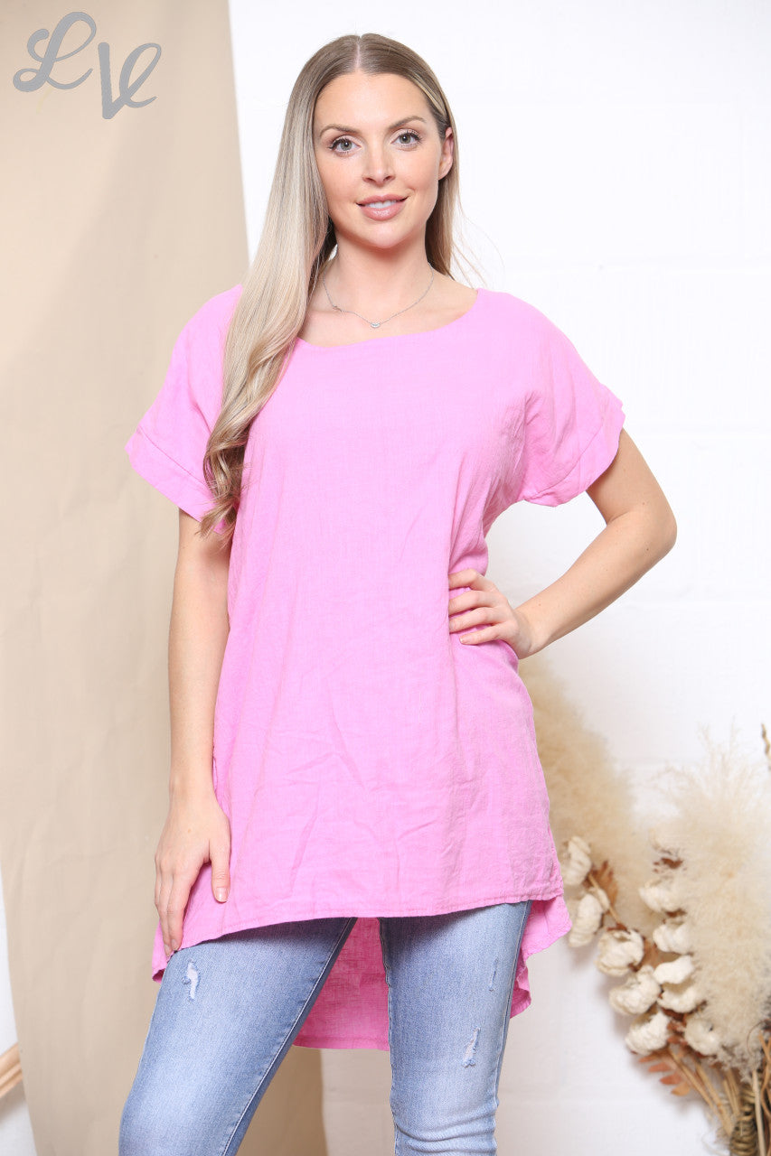 Dames Effen Top Met Knopen Op De Rug Roze