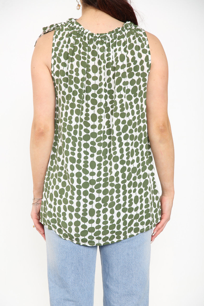 TIE SHOULDER SPOTTY TOP WHITE/KHAKI