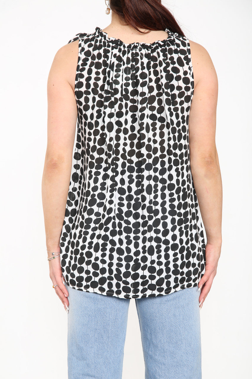 TIE SHOULDER SPOTTY TOP WHITE/BLACK