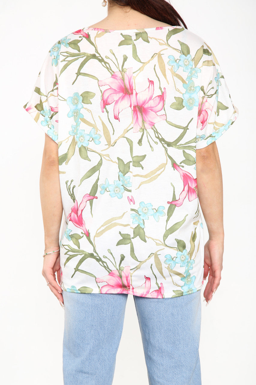Ladies Lily Floral Print Top White