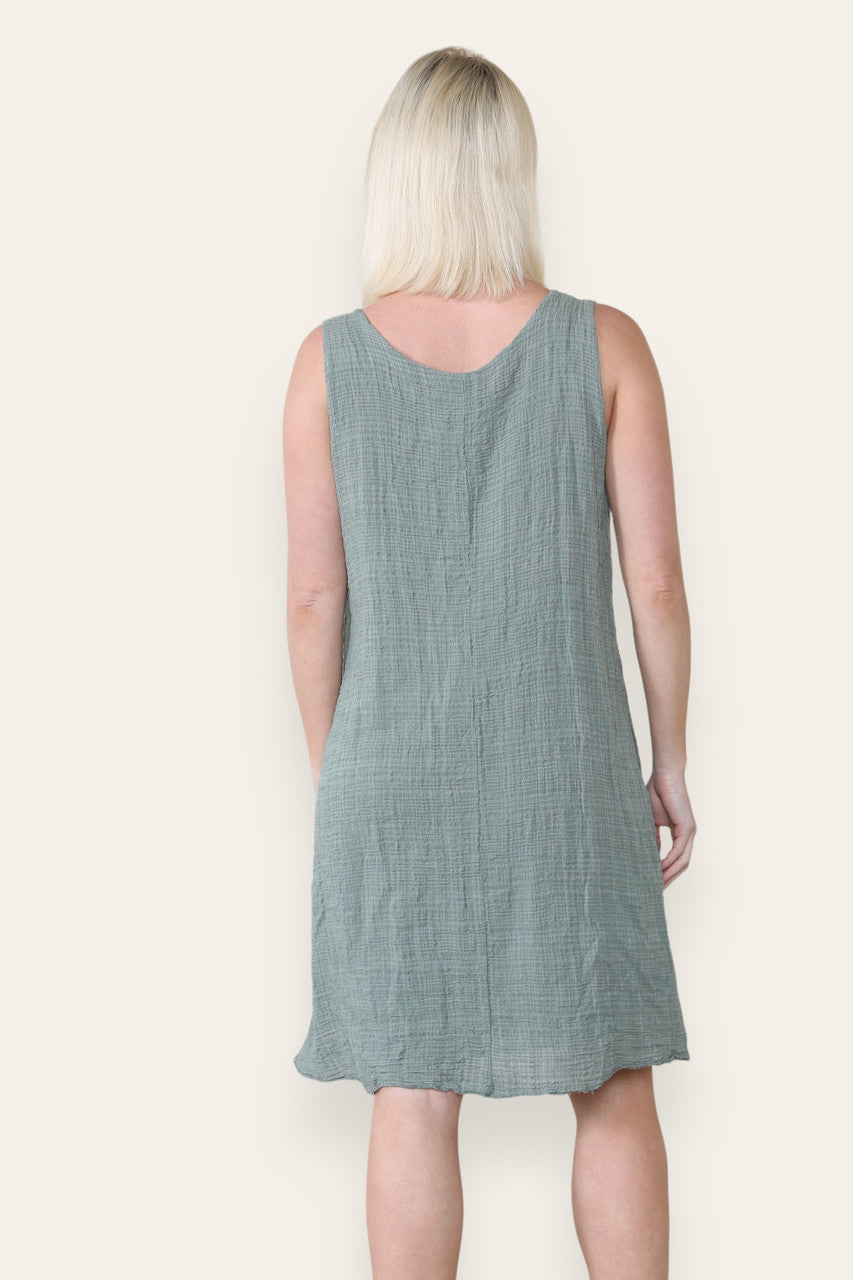 LACE DISK PATTERN DETAIL SLEEVELESS DRESS KHAKI