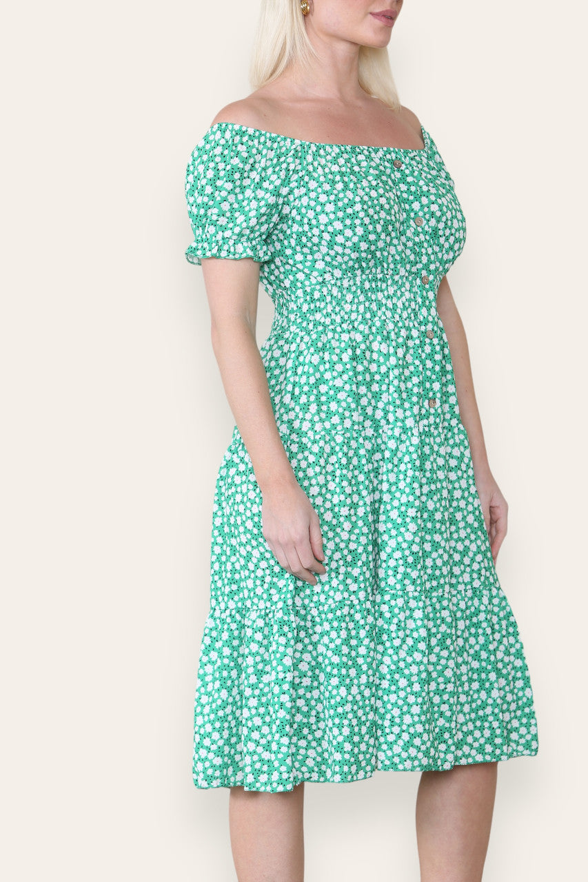 GROENE MIDI-JURK MET BLOEMENPRINT