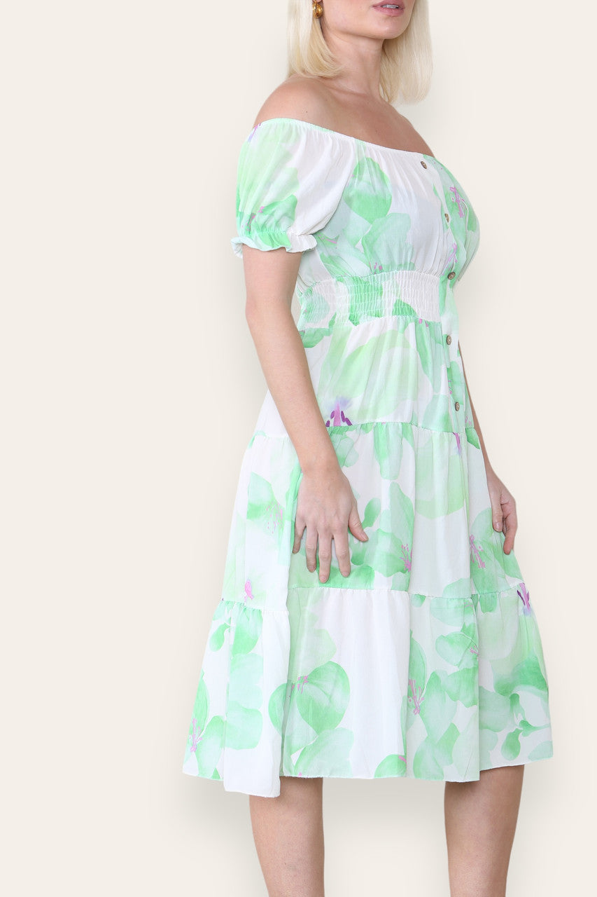 AQUAREL LELIE PRINT MIDI JURK GROEN