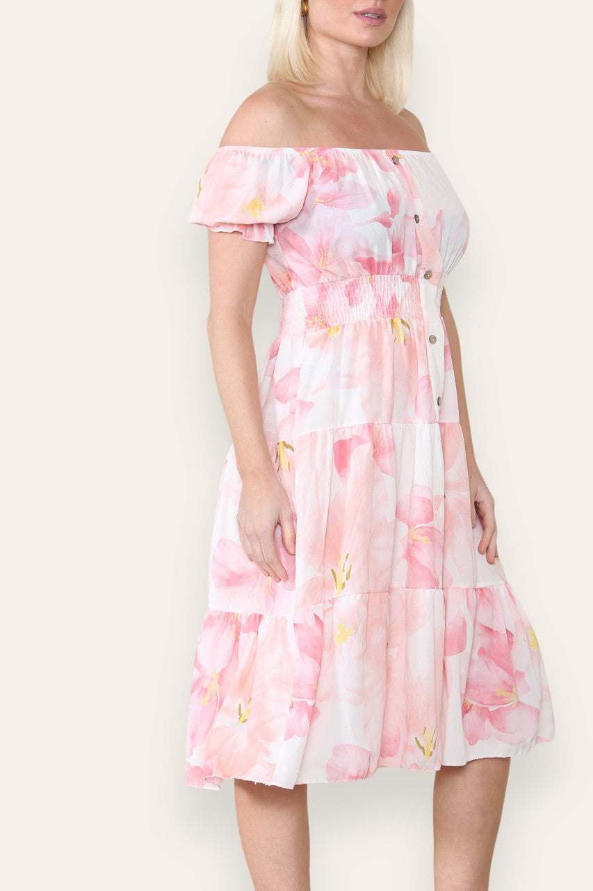 AQUARELLE LELIE PRINT MIDI JURK ROZE