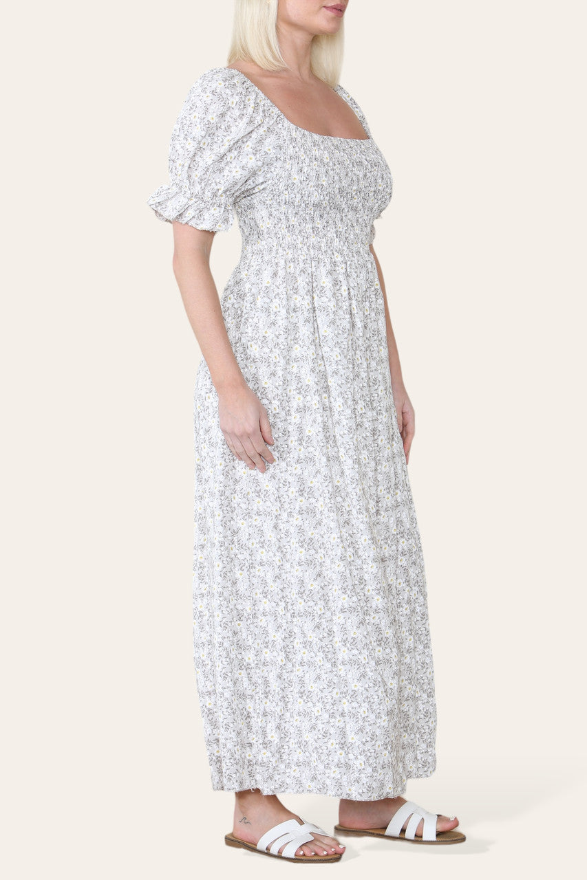 DITSY FLORAL BARDOT MAXI DRESS STONE
