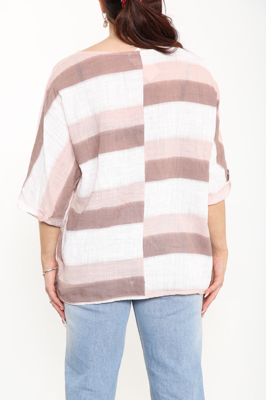 Ladies Ombre Tie Dye Top Dusty Pink