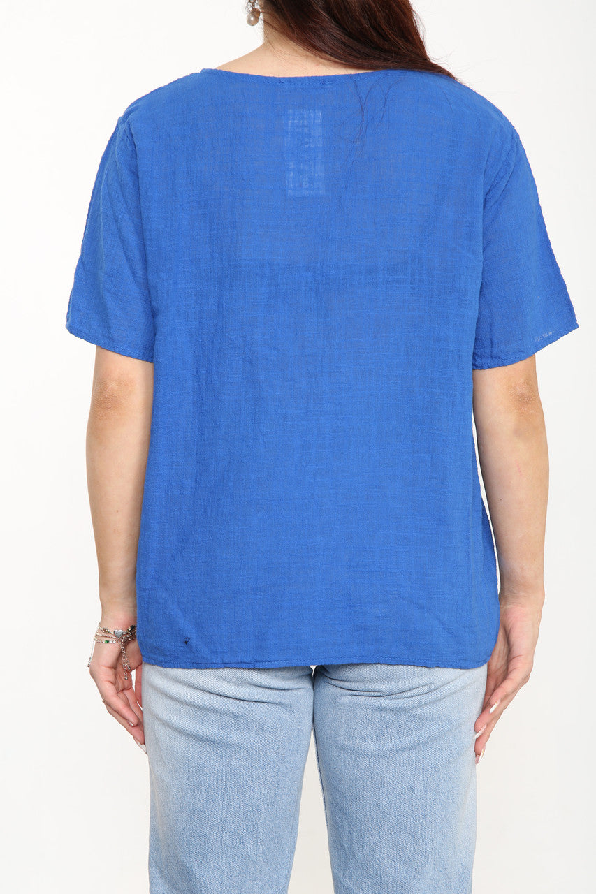 Ladies Dandelion Flowers Top Royal Blue