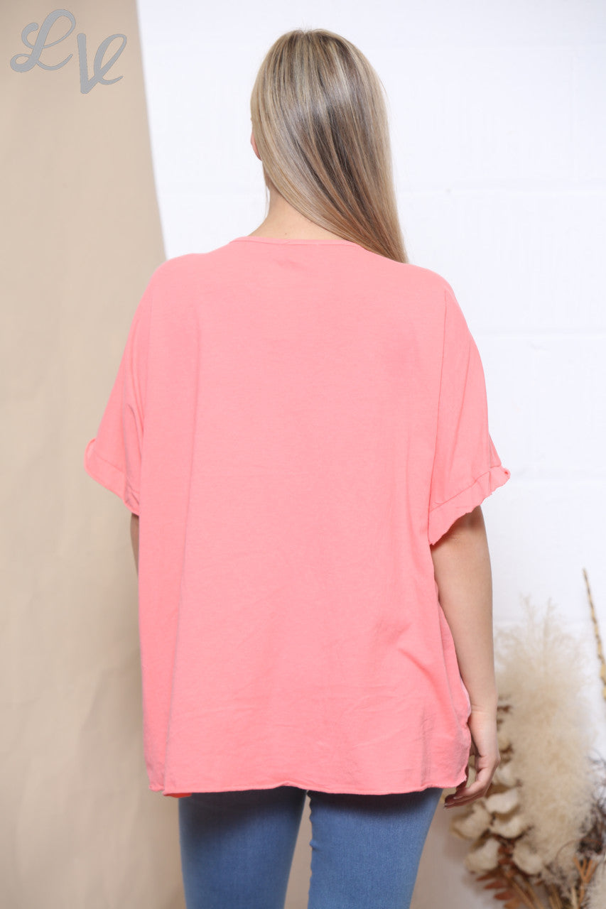 Dames Folie Joy Script Top Koraal