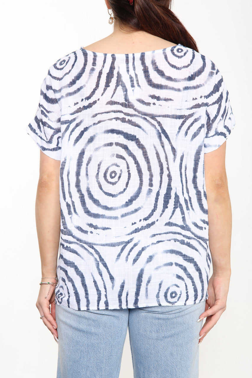 Ladies Swirls Print Top White