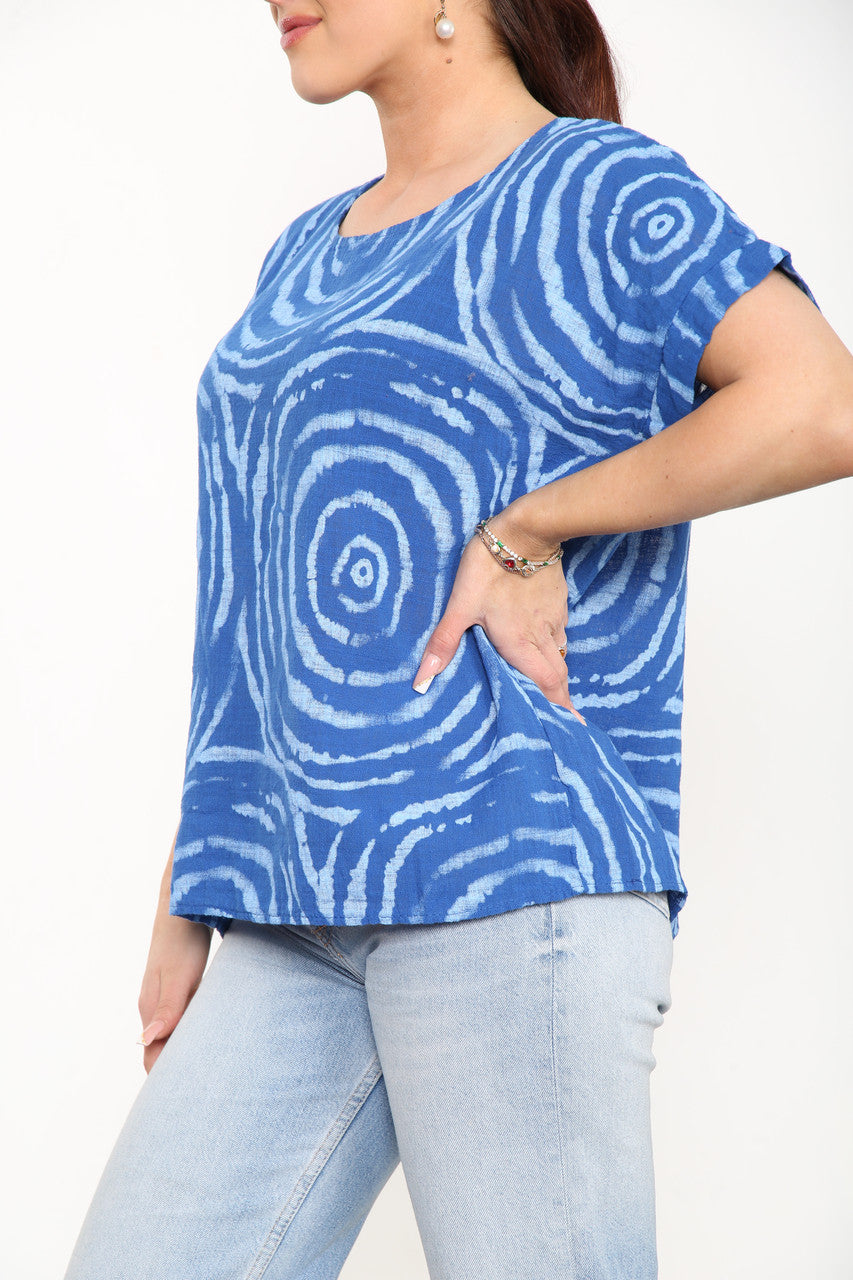 Ladies Swirls Print Top Royal Blue