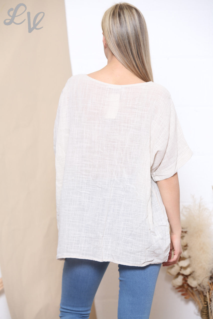 Dames Geborduurde Bloem T-shirt Korte Mouw Steen
