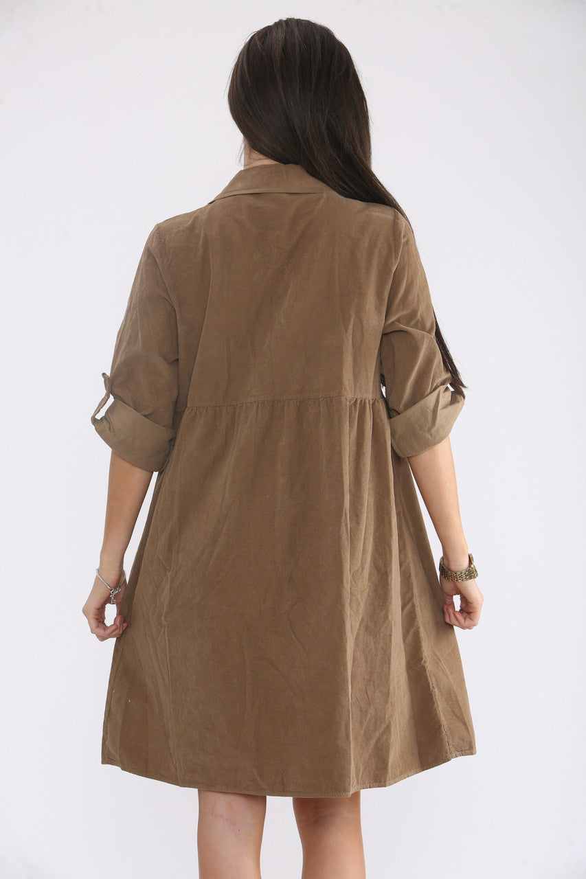 CORDUROY OVERHEMDJESJURK TAN
