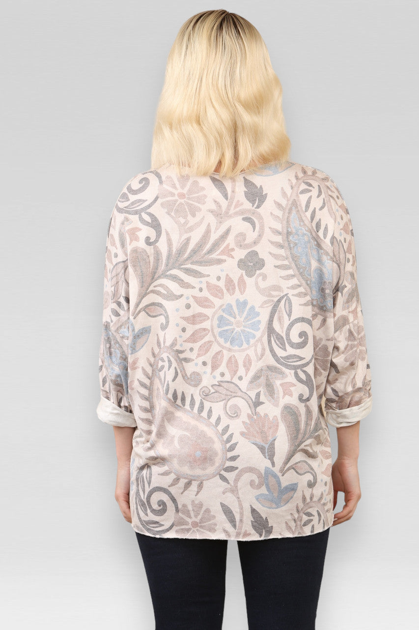 TRUI MET PAISLEYPRINT EN FIJNE BRETSELS CRÈME