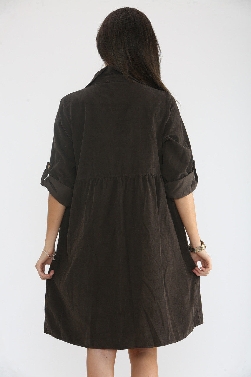 CORDUROY OVERHEMDBLOUSE JURK BRUIN