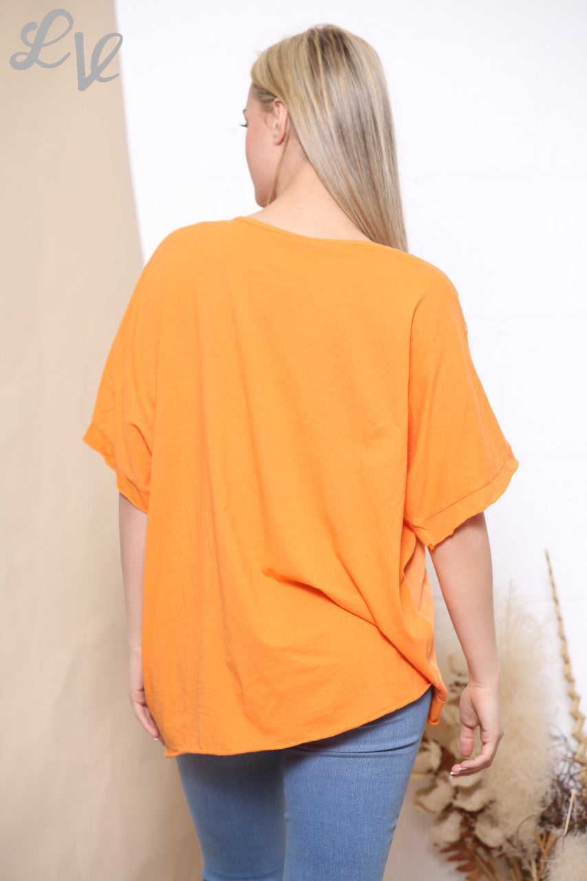 Ladies Foil Joy Script Top Orange