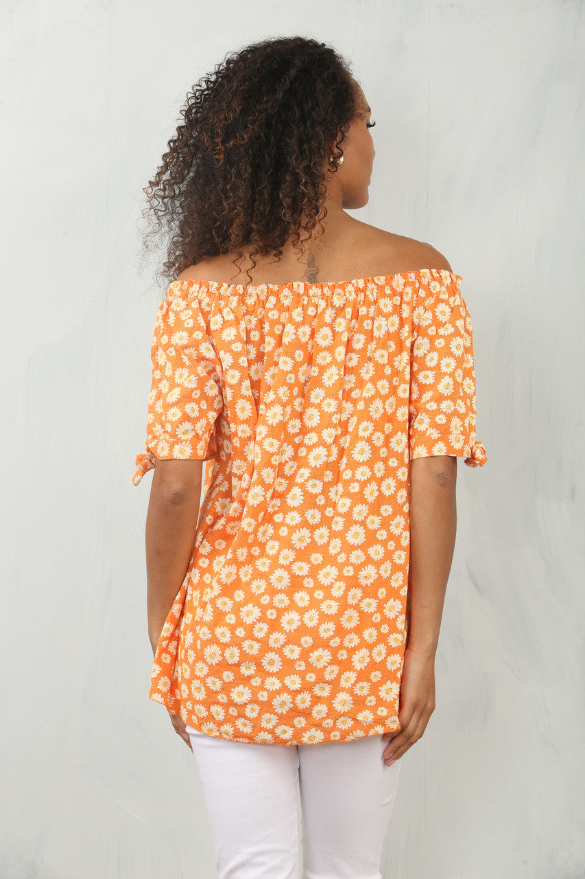 DITSY DAISY PRINT OFF THE SHOULDER BARDOT TOP ORANJE